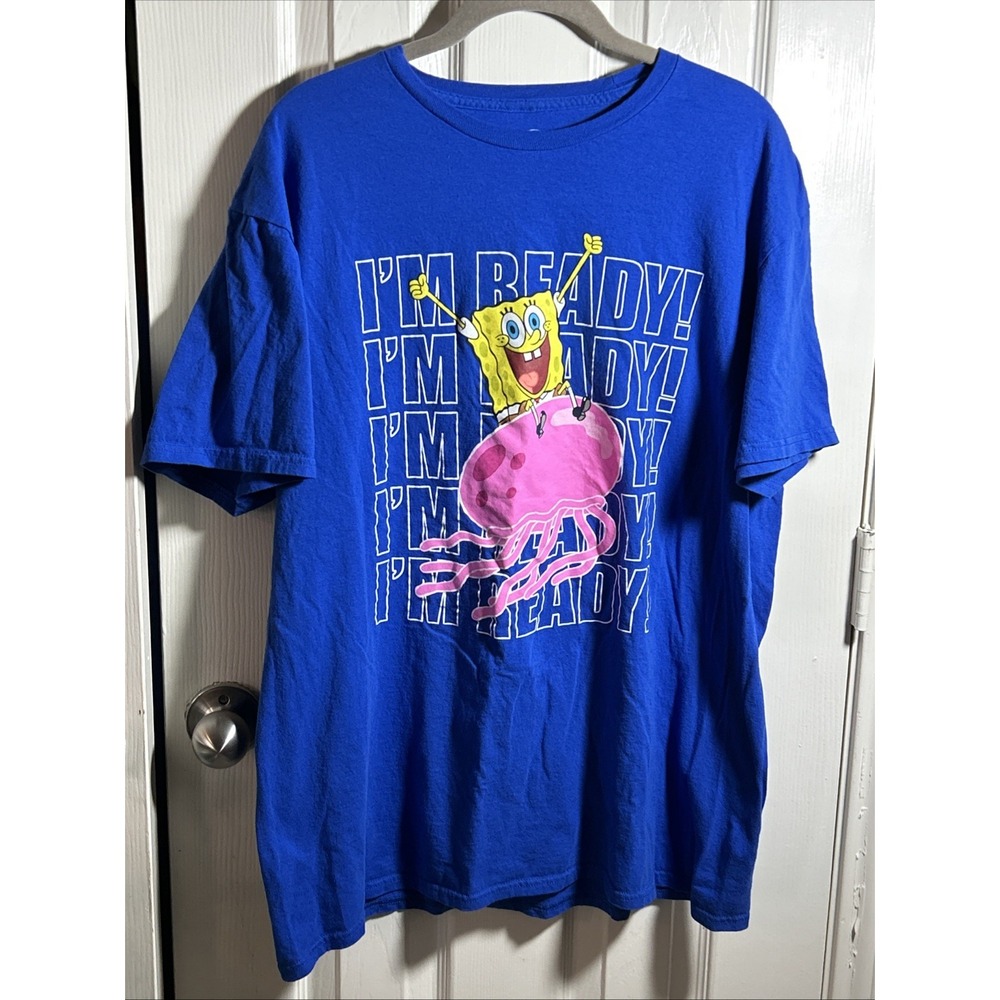 Spongebob‎ Squarepants T-Shirt  Unisex XL Blue Nickelodeon Graphic Tee Graffiti